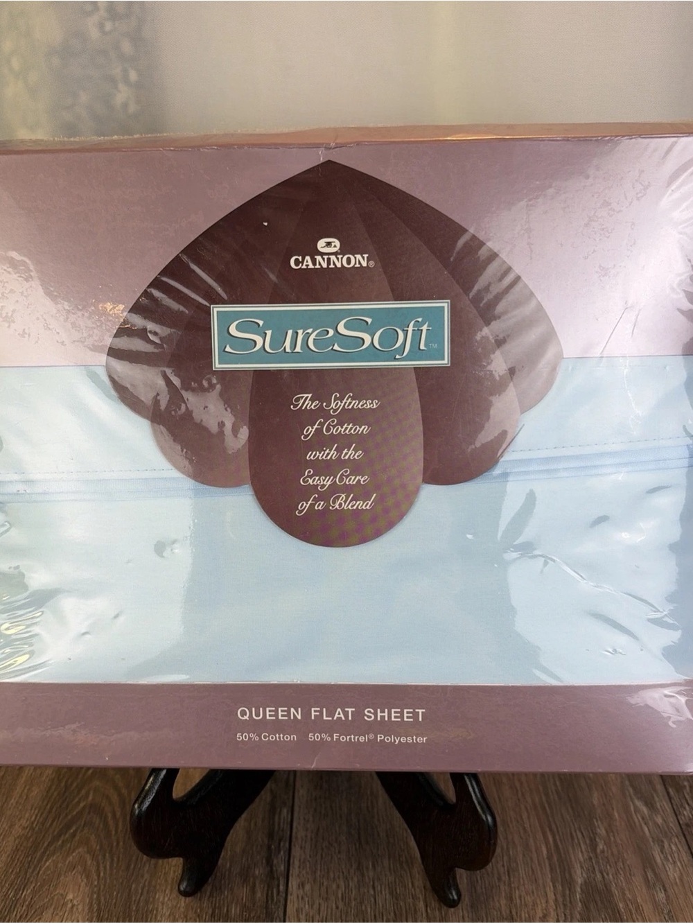 Vintage 1997 Cannon SureSoft Blue 50/50 Cotton Polyester Blend Queen Flat Sheet
